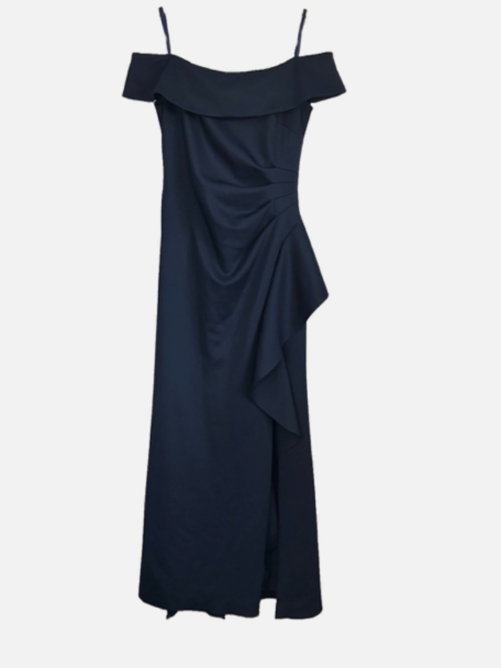 Xscape Off-Shoulder Navy Blue Ruffled Maxi Dress - Picture 2 of 9